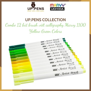 Combo 12 bút brush viết calligraphy Marvy Artist Brush 1100 - Yellow Green Colors