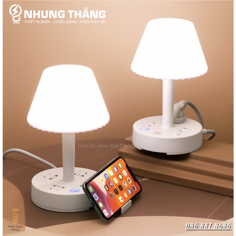 Ổ Cắm Điện Thông Minh Kiêm Đèn Bàn OD-435 - Tích Hợp Đèn Chiếu Sáng - 3 Chế Độ Ánh Sáng - Dây Điện Dài 2m8,4m8