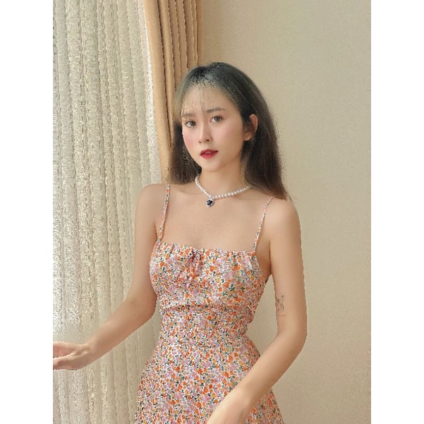 Váy hai dây hoa nhí cam rút dây ngực Mandarine dress | BigBuy360 - bigbuy360.vn