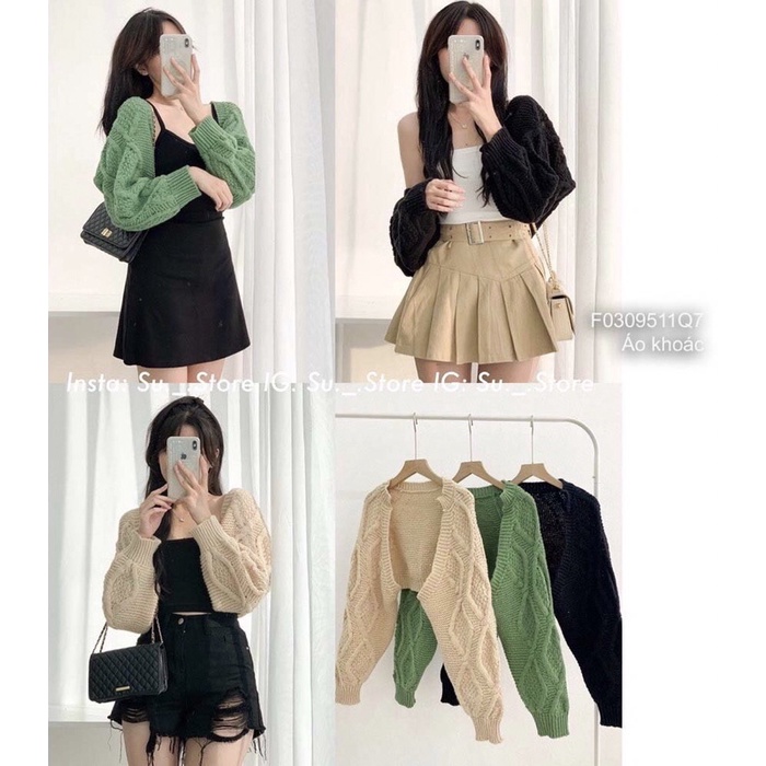 Áo khoác Len croptop hoạ tiết vặn thừng kiểu dài tay TT0309