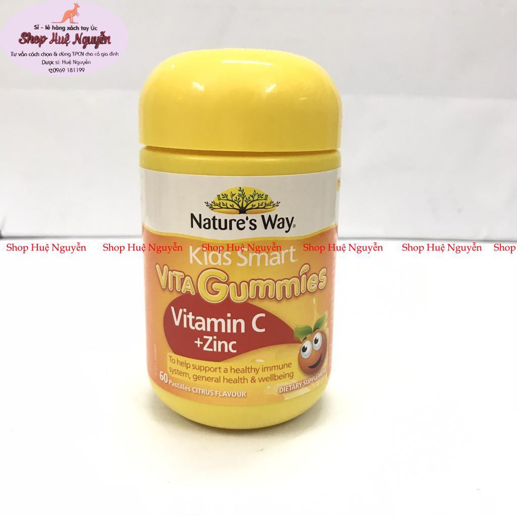 Vita Gummies Nature's Way Úc 60 viên, bổ sung vitamin cho bé dạng kẹo cảm cúm, biếng ăn, canxi, omega3, Zinc