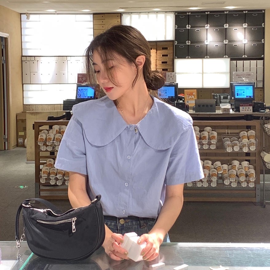 Áo sơ mi 34579 ngắn tay phối cổ bèo thời trang thanh lịch