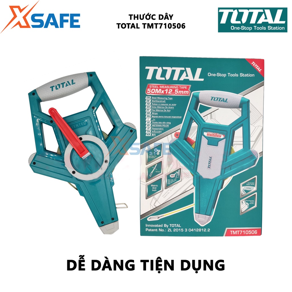 Thước cuộn thép TOTAL TMT710506 Thước kéo thép chiều dài 50m, bề rộng lá thước 12.5mm, đo lường, đo đạc chính xác -XSAFE