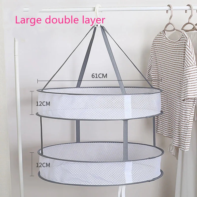 Giỏ Lưới Phơi Đồ 2 Tầng Cở Lớn Kèm Móc Treo Có Thể Gấp Gọn Tiết Kiệm Không Gian Đa Năng Tiện Lợi