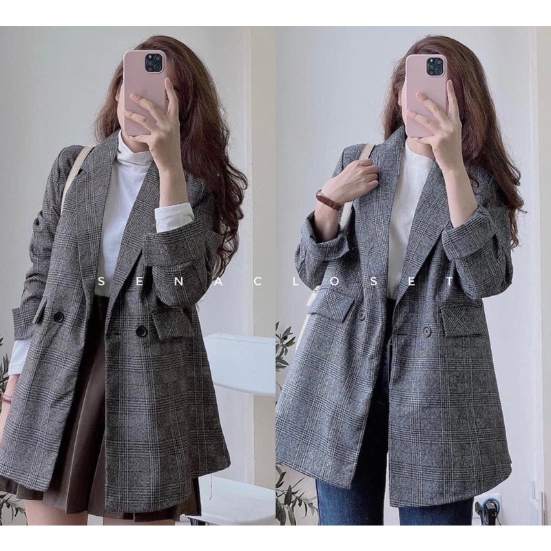 Áo khoác Blazer Kẻ lật tay ( Ảnh thật)