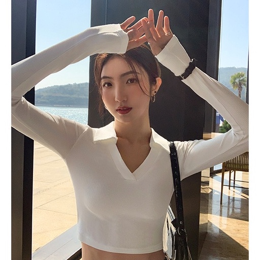 Áo Dệt Kim Nữ Tay Dài Cổ Chữ v Màu Sắc Thanh Lịch