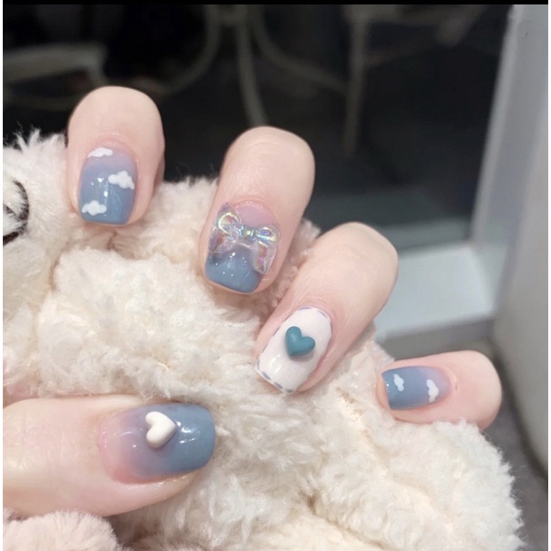 Set 24 Móng Tay Giả Kèm Keo Đính Charm Đủ Kích Thước Hoạ Tiết Dễ Thương Press On Nails