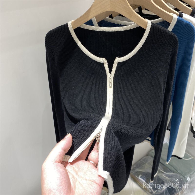 Áo cardigan tay dài dệt kim kiểu khóa kéo đôi thời trang châu âu mùa thu cho nữ