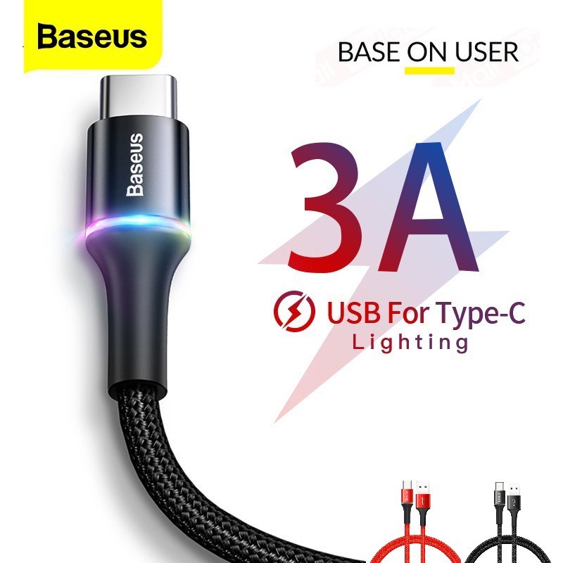 Dây cáp BASEUS cổng USB type-C 3A sạc nhanh cao cấp có đèn LED cho Macbook SamSung, Xiaomi, Oppo, các thiết bị Android
