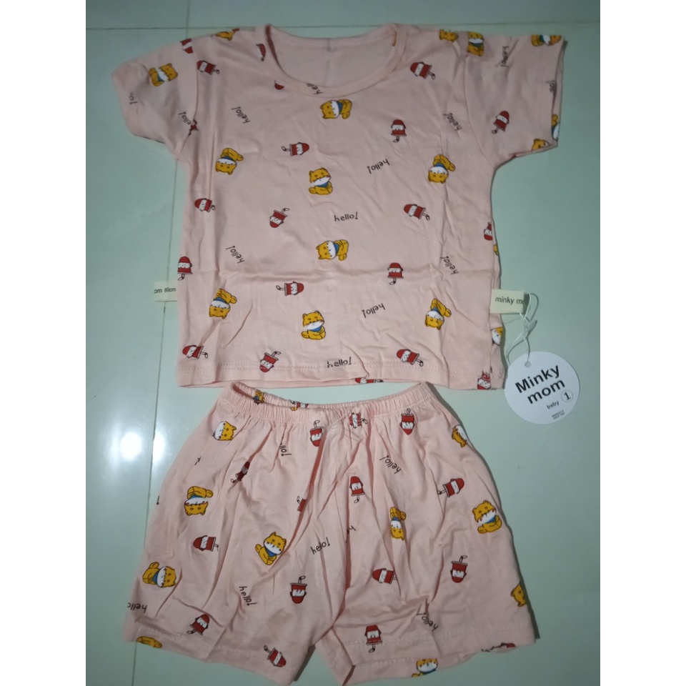 Bộ cộc tay thun lạnh Minky mom in hình dễ thương cho bé trai và bé gái