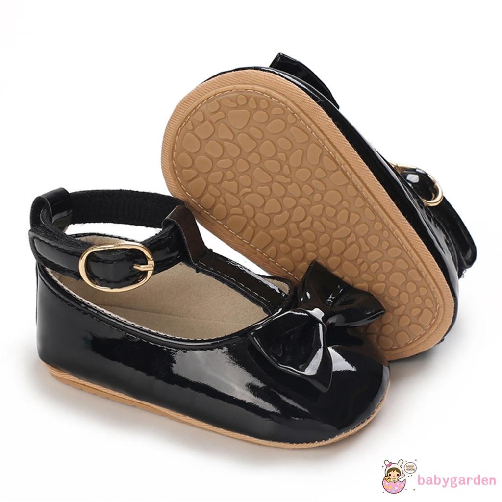 Giày Tập Đi Đế Bằng Chống Trượt Hở Lỗ Màu Trơn Có Nơ Cho Bé Gái