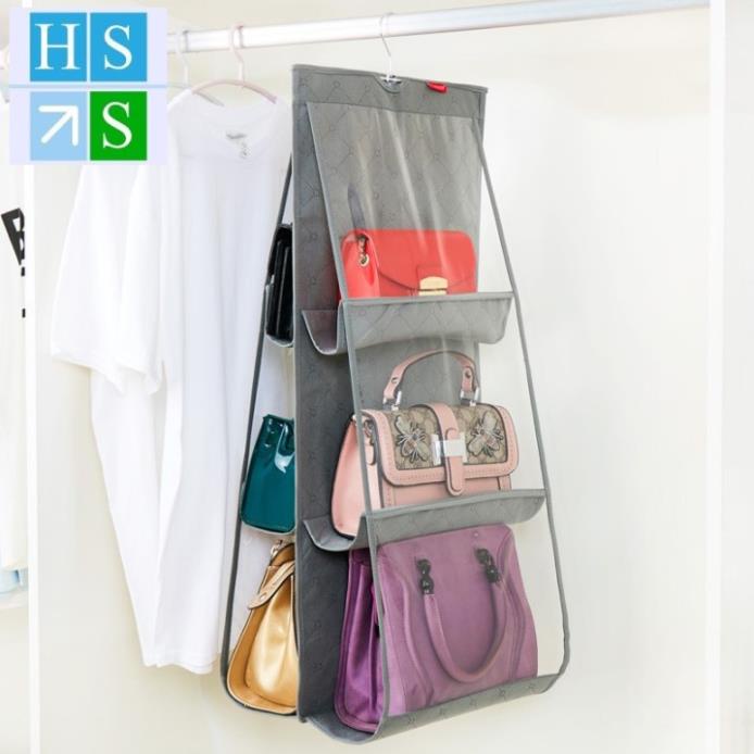 Túi treo đựng bảo quản giỏ sách túi sách bóp ví ( 6 ngăn, 3 tầng) đựng đồ chống bụi có móc treo xoay 360 - HS Shop
