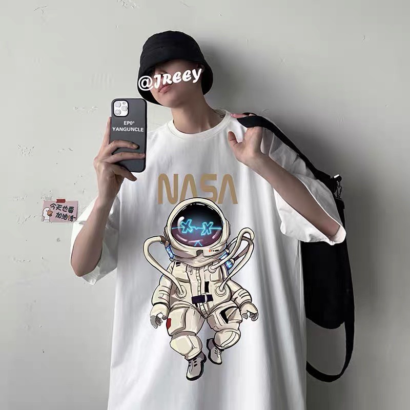 Áo Thun Nam Cổ Tròn Form Rộng Streetwear Áo Phông Unisex Basic Cotton Phi Hành Gia (V137) GTM