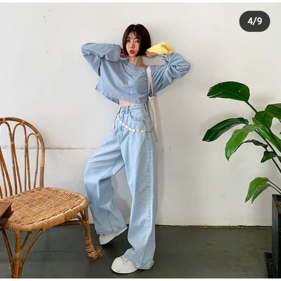 [ FREESHIP ] QUẦN JEAN ỐNG RỘNG NỮ LƯNG CAO MÀU XANH NHẠT HIP HOP, DẠO PHỐ, THỜI TRANG NGẦU NITIQC