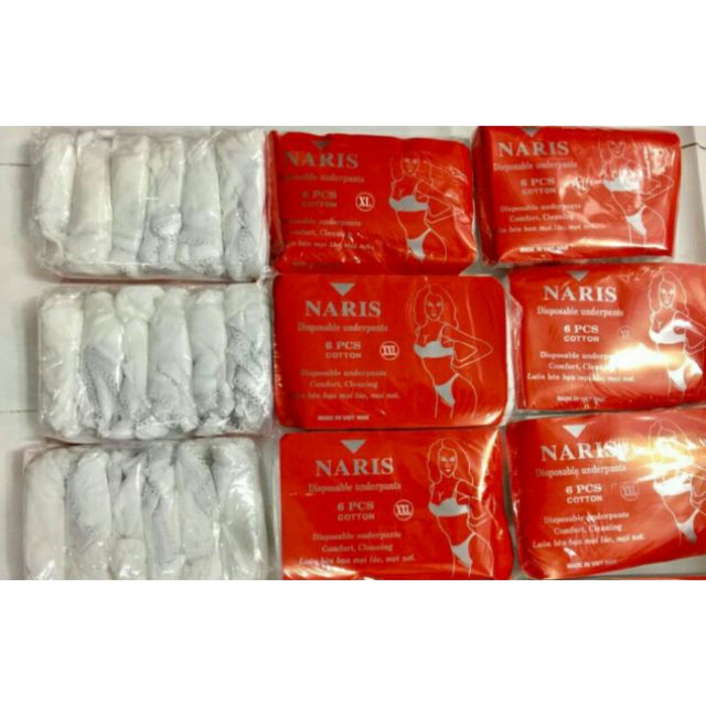 Gói 6 quần lót giấy vải cotton Naris- Ellie giặt được nhiều lần