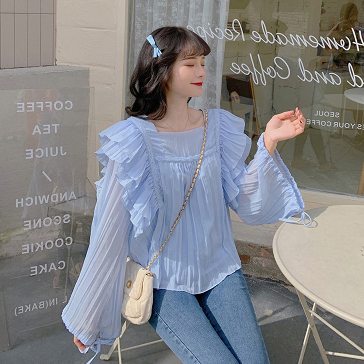 ÁO CỔ VUÔNG TAY BÈO NỮ HAI LỚP ULZZANG AK4046