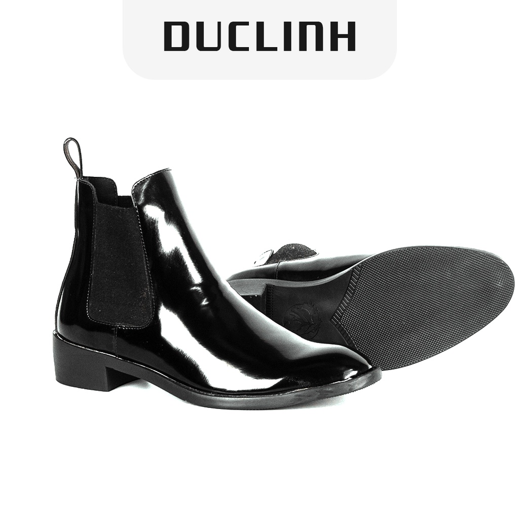 [QUÀ TẶNG LÀ TẤT HOẠ TIẾT PHỐI ĐỒ] Giày Chelsea Boots Nam Đen bóng, Giày Bốt Cao bồi cổ cao tôn dáng, Đế tăng chiều cao