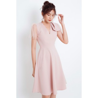 Đầm cách điệu vai phối sheer