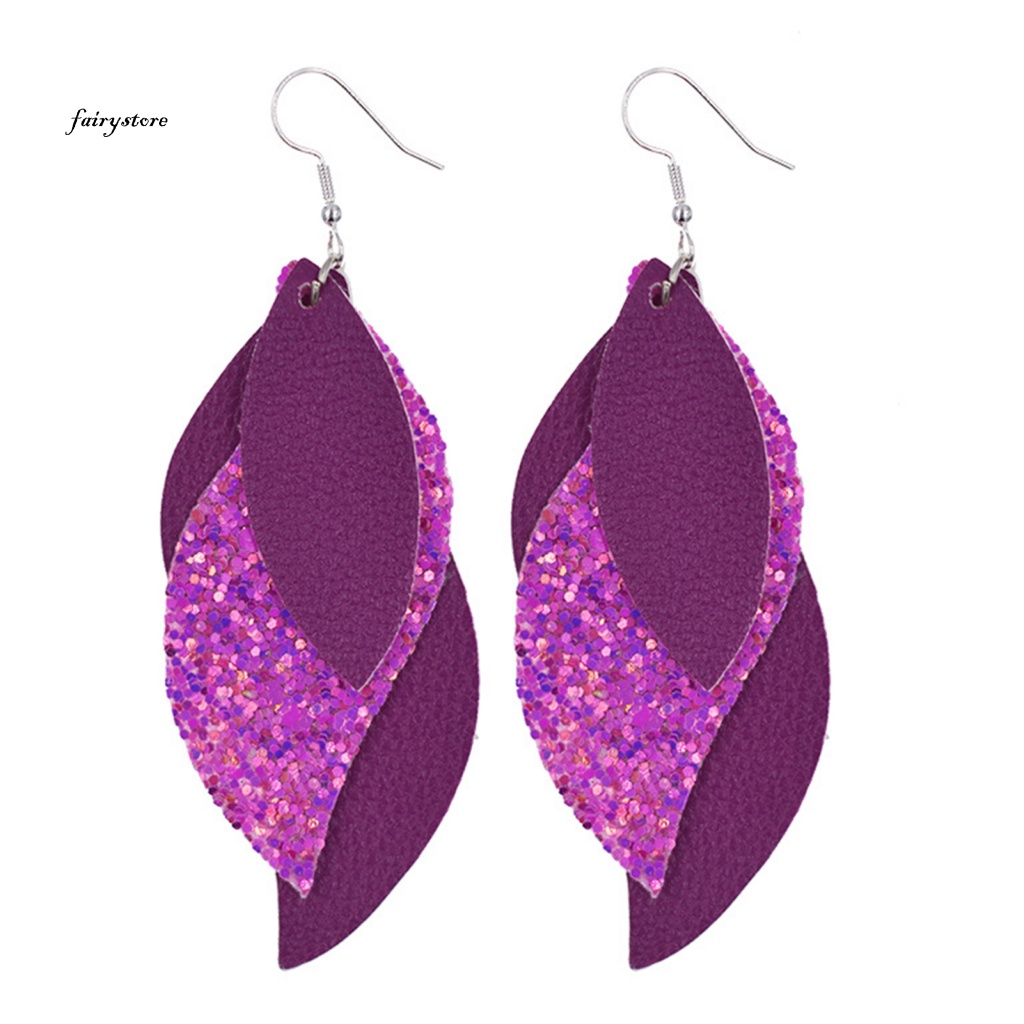 Fairystore| 1 Đôi Bông Tai Hình Chiếc Lá Lấp Lánh