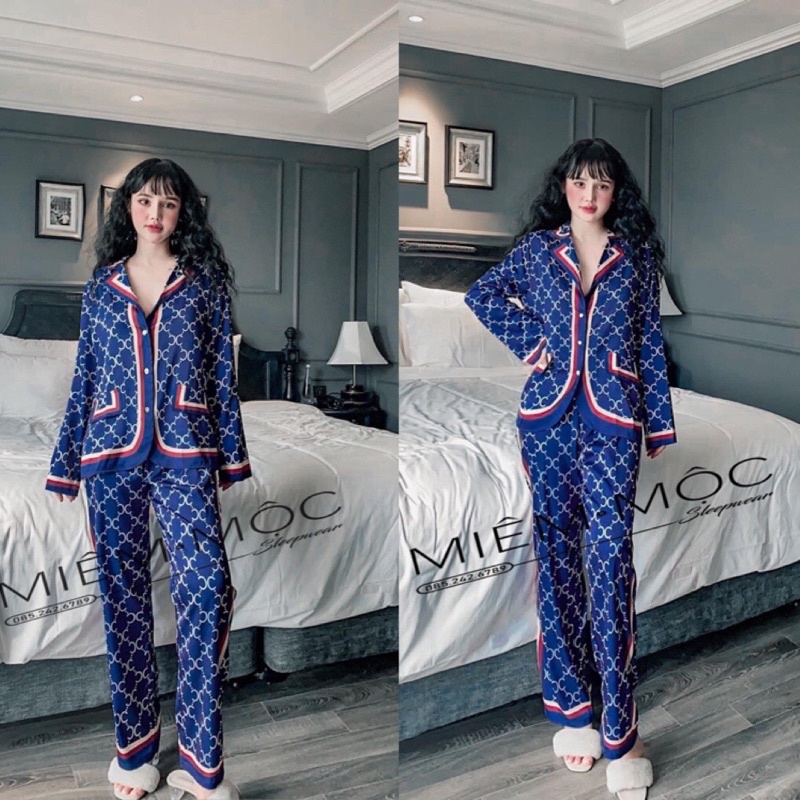 Bộ pijama mặc nhà chin's thiết kế nữ Bộ lụa manggo cộc dài tay dài Chin's