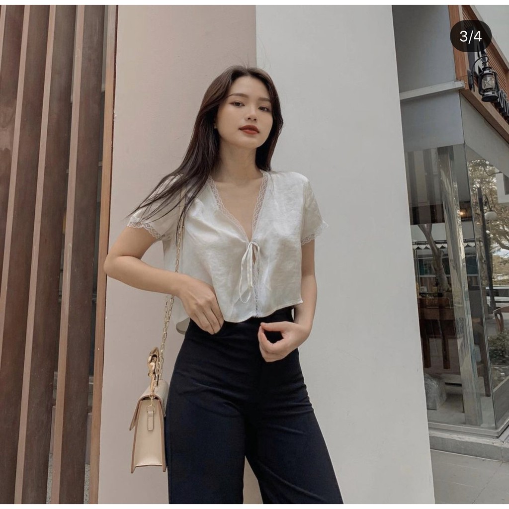 Áo croptop lụa viền ren | BigBuy360 - bigbuy360.vn