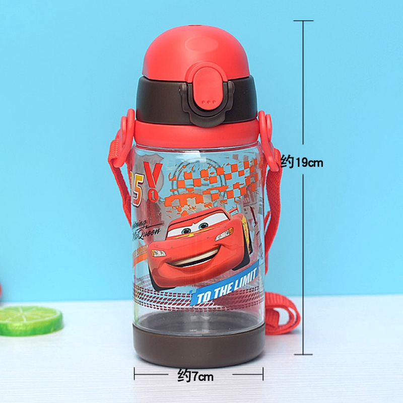 Bình đựng nước tích hợp ống hút họa tiết hoạt hình đáng yêu 520ML cho bé có dây đeo