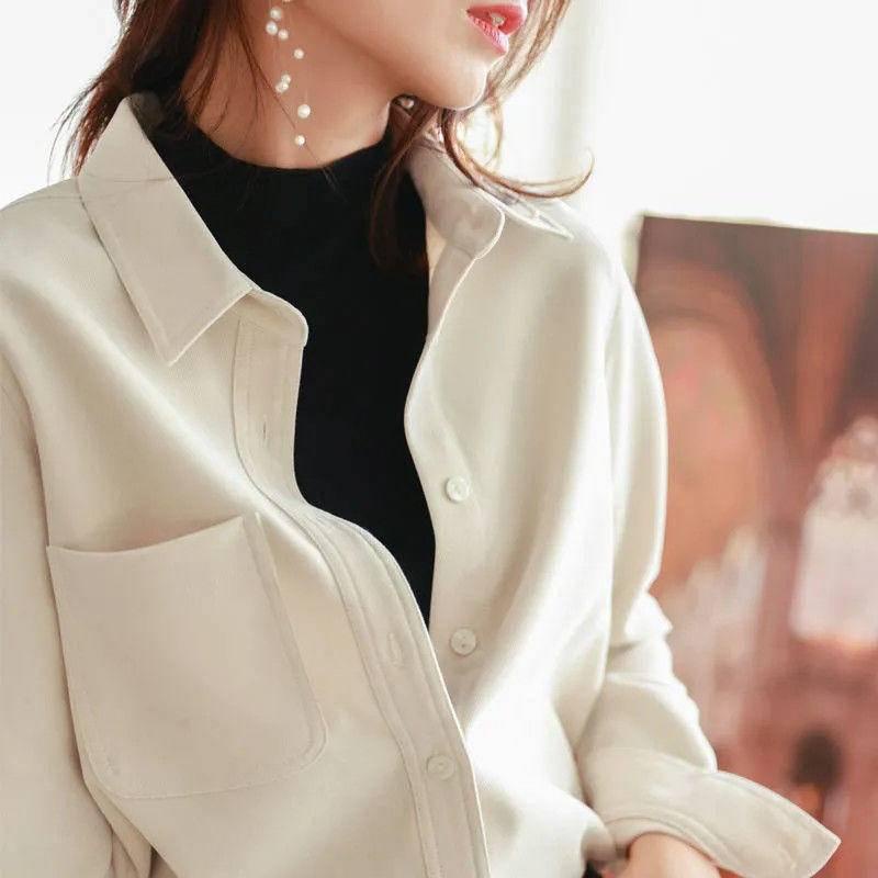 New Loose Long Sleeve Lapel Collar Women Shirt Fashion Casual Pure Color Women Shirts