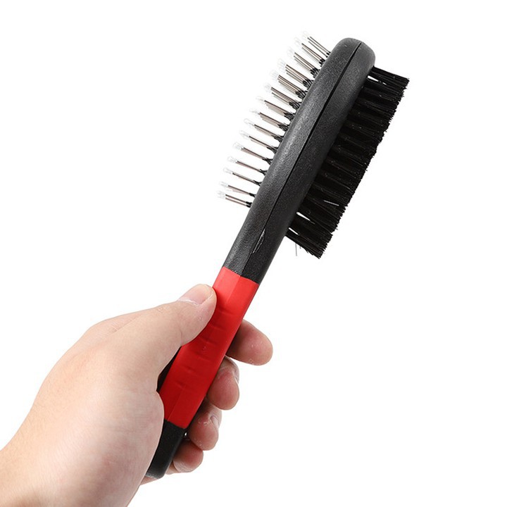 Lược chải lông cho chó mèo 2 mặt cán nhựa màu đỏ đen Kún Miu