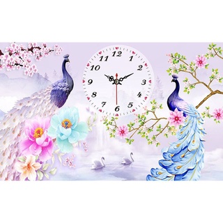 Tranh thêu chữ thập Đồng hồ Chim công LV3484(75x56cm)