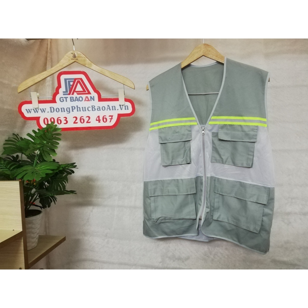 Áo gile nam phản quang đủ màu có 4 túi hộp vải lưới hàng xuất khẩu