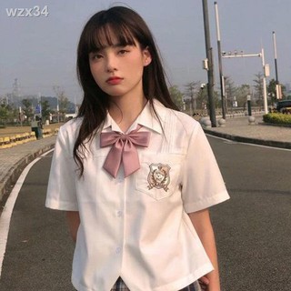Áo sơ mi đồng phục jk nhật bản nữ 2021 tân sinh viên phong cách organ xếp ly thêu dễ thương trắng ngắn trên☺