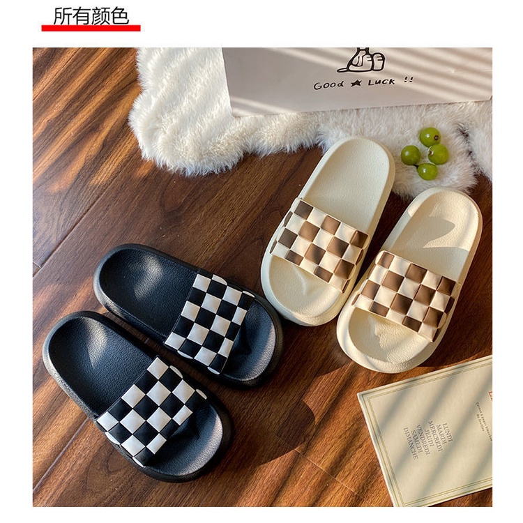 Dép lê nữ quai ngang đế bánh mì ô vuông đan ô siêu nhẹ siêu bền Unisex chống trơn trượt