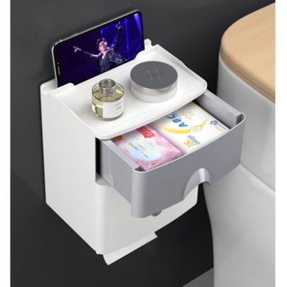 Hộp Đựng Giấy Vệ Sinh, Thiết Bị Nhà Tắm Chống Nước 2 Ngăn Cao Cấp Tiện Lợi Tặng (Tặng Kèm Miếng Dán)