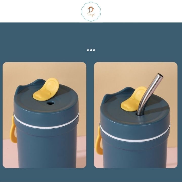 Cốc đựng canh cách nhiệt 2 lớp chống tràn có kèm theo ống hút và thìa