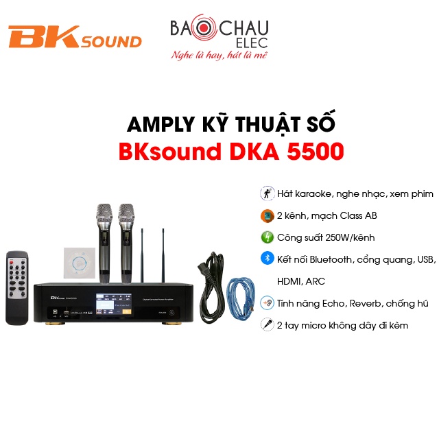 [CHÍNH HÃNG] Amply Karaoke, Nghe Nhạc, Xem Phim BKsound DKA 5500 - 2 Kênh - Công Suất 250W - Kèm Micro Không Dây