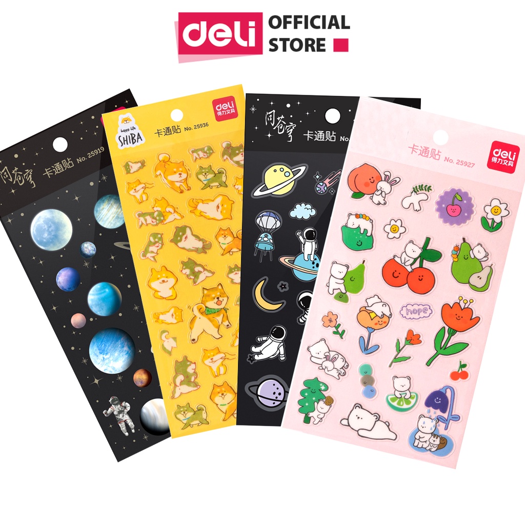 Tấm sticker dán nhãn Deli - nhiều họa tiết xinh xắn dễ thương cute - Trang trí sổ tay, bàn học - 25919/25927/25936/25947