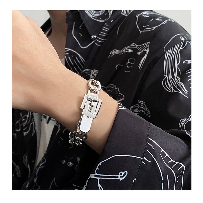 Vòng tay kim loại 19617 đơn giản phong cách punk hiphop thường ngày cho cặp đôi