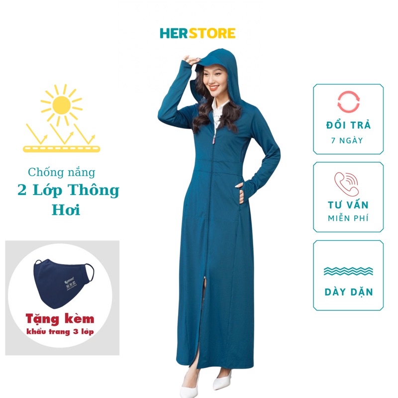 Áo chống nắng toàn thân 2 lớp HER áo chống nắng nữ dài cản nắng chất vải thơm đẹp fom to - mã A08
