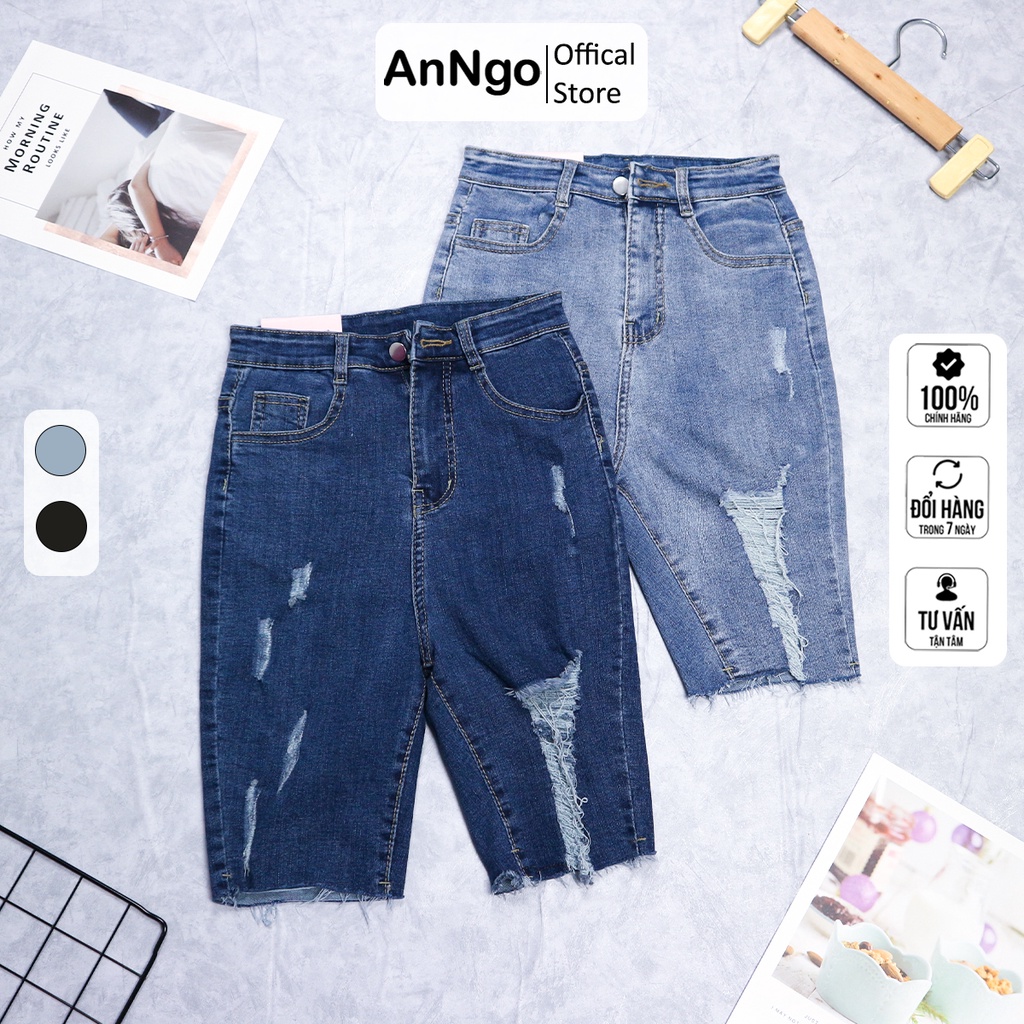 Quần jean ngố nữ co giãn rách gối cực phong cách, chất jean cotton mềm mại, bền màu AnNgo - AT184