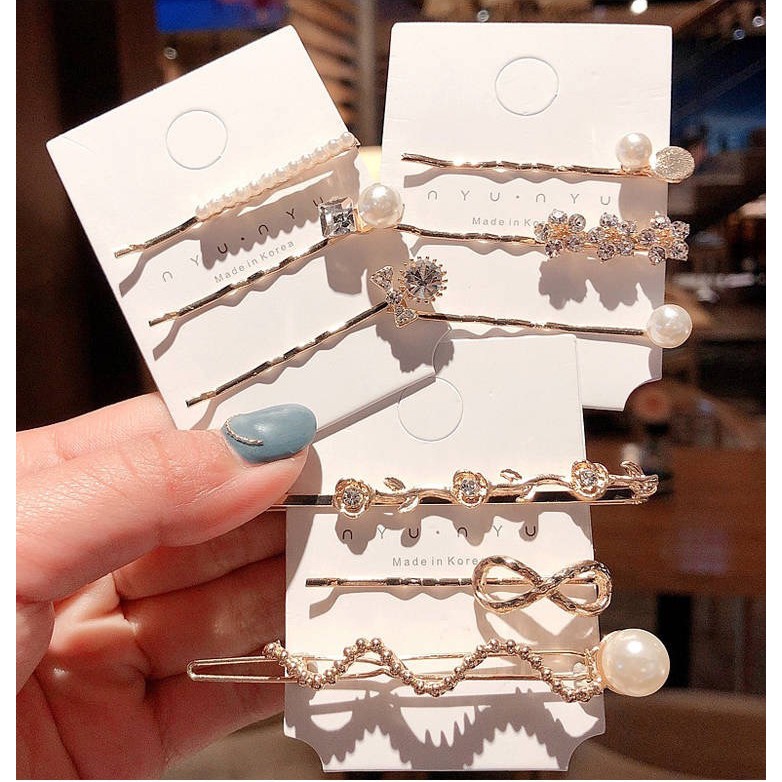 Set kẹp tóc đính đá, cặp tóc mái đính ngọc trai nhân tạo - tiemcuaxu