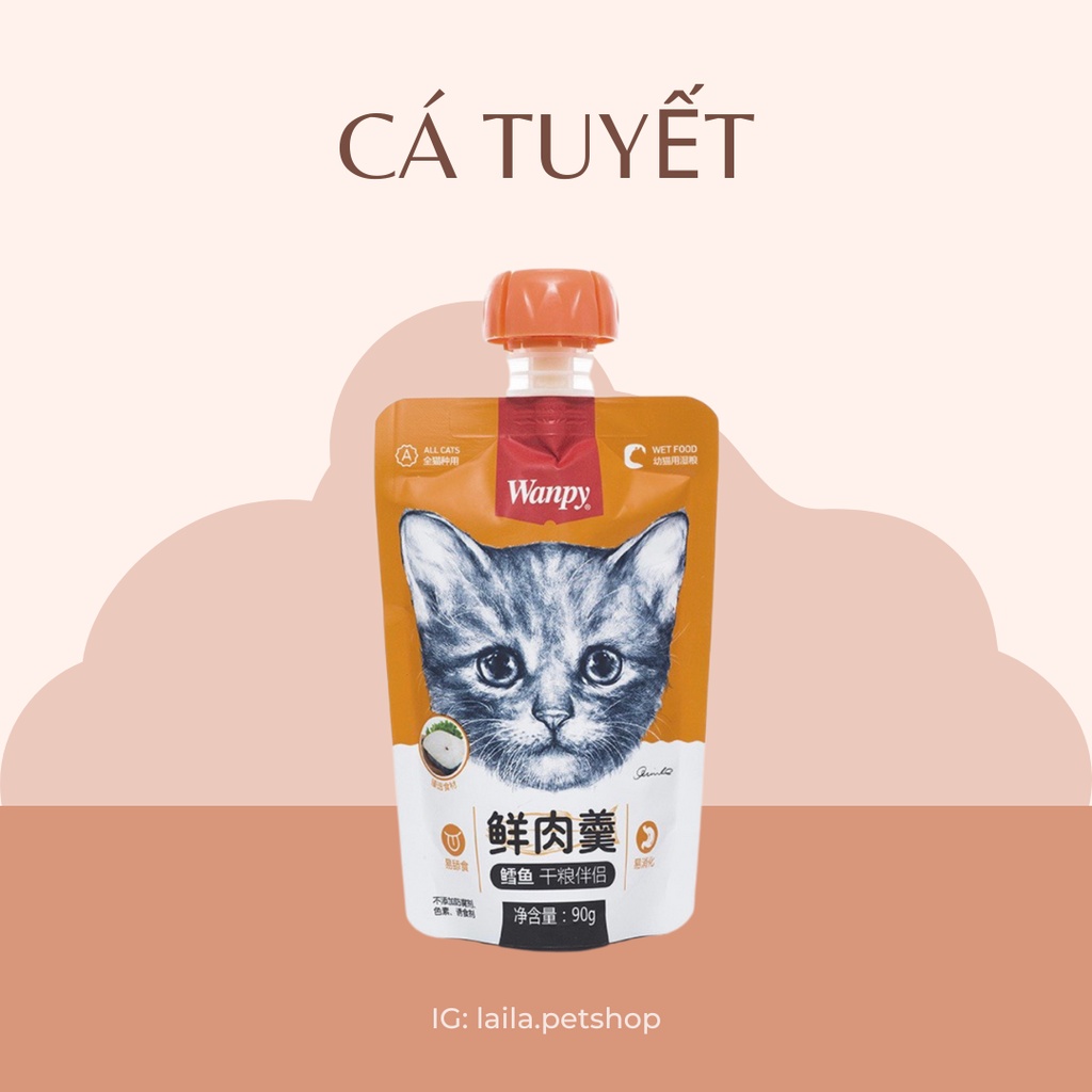 [ Giá Cực Tốt] Súp Thưởng WANPY Cho Mèo Dạng Nắp Vặn 90g - Laila Petshop