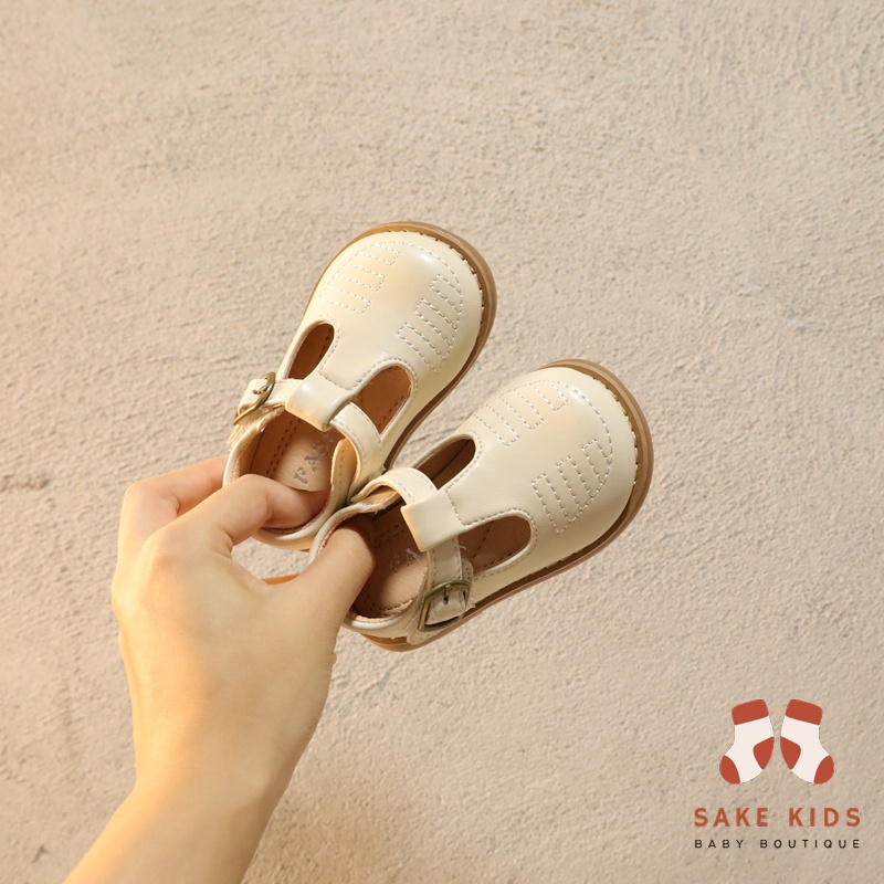 Giày tập đi cho bé gái - Giày búp bê quai dán đế cao su chống trơn trượt chất da PU siêu mềm phong cách Hàn Quốc M2239