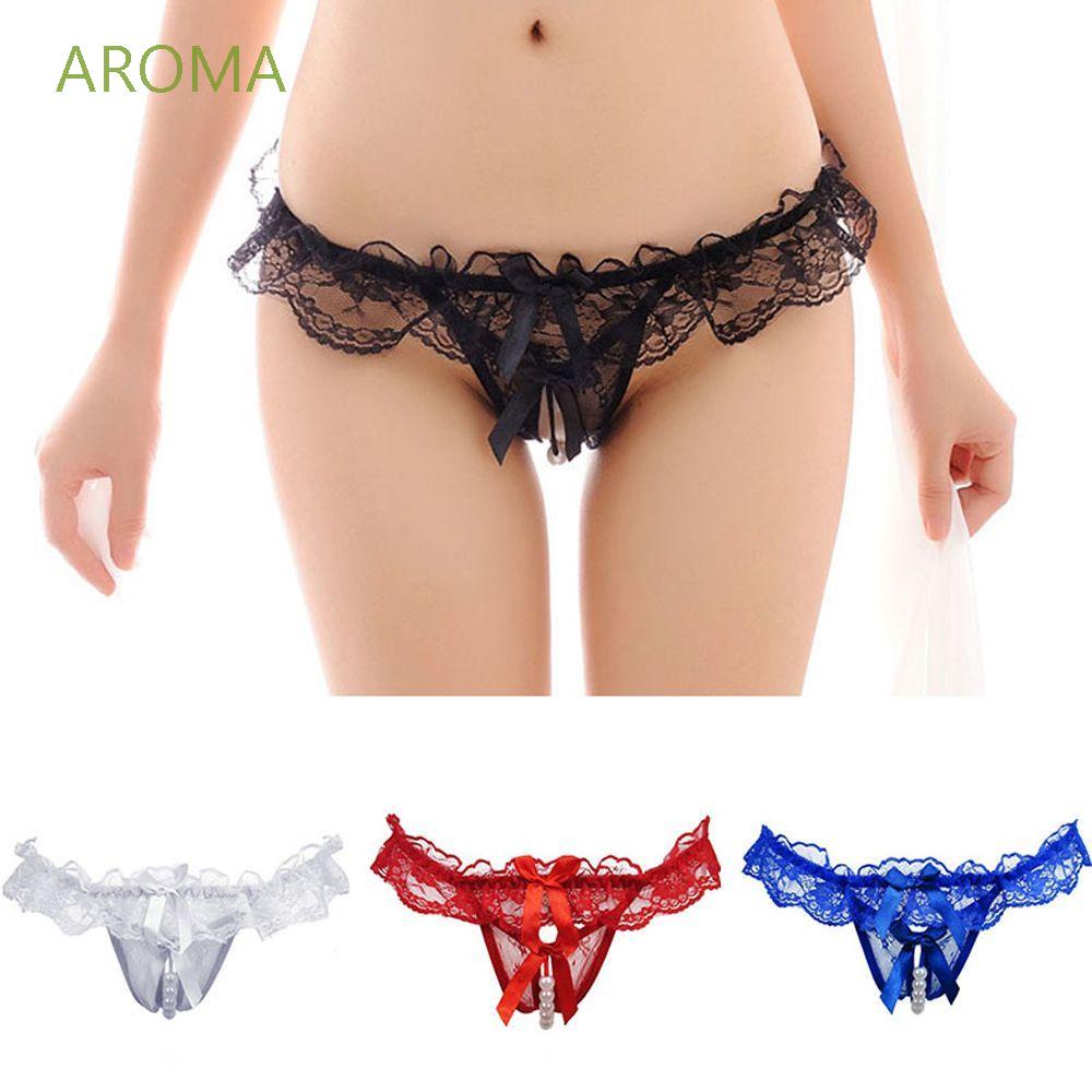 AROMA Charm Woman T-Pants 1 Pcs Lace Thongs Briefs Massage Pearl Sexy Mesh Underpants Underwear Low Waist Knickers Panties G-string/Multicolor
