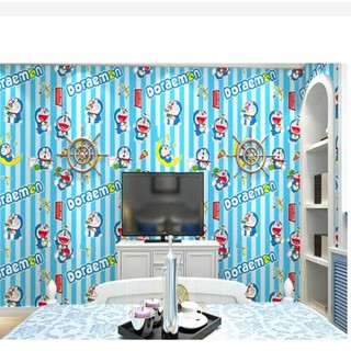 Cuộn 5m giấy dán tường doremon sọc xanh - khổ rộng 45cm co keo sẵn