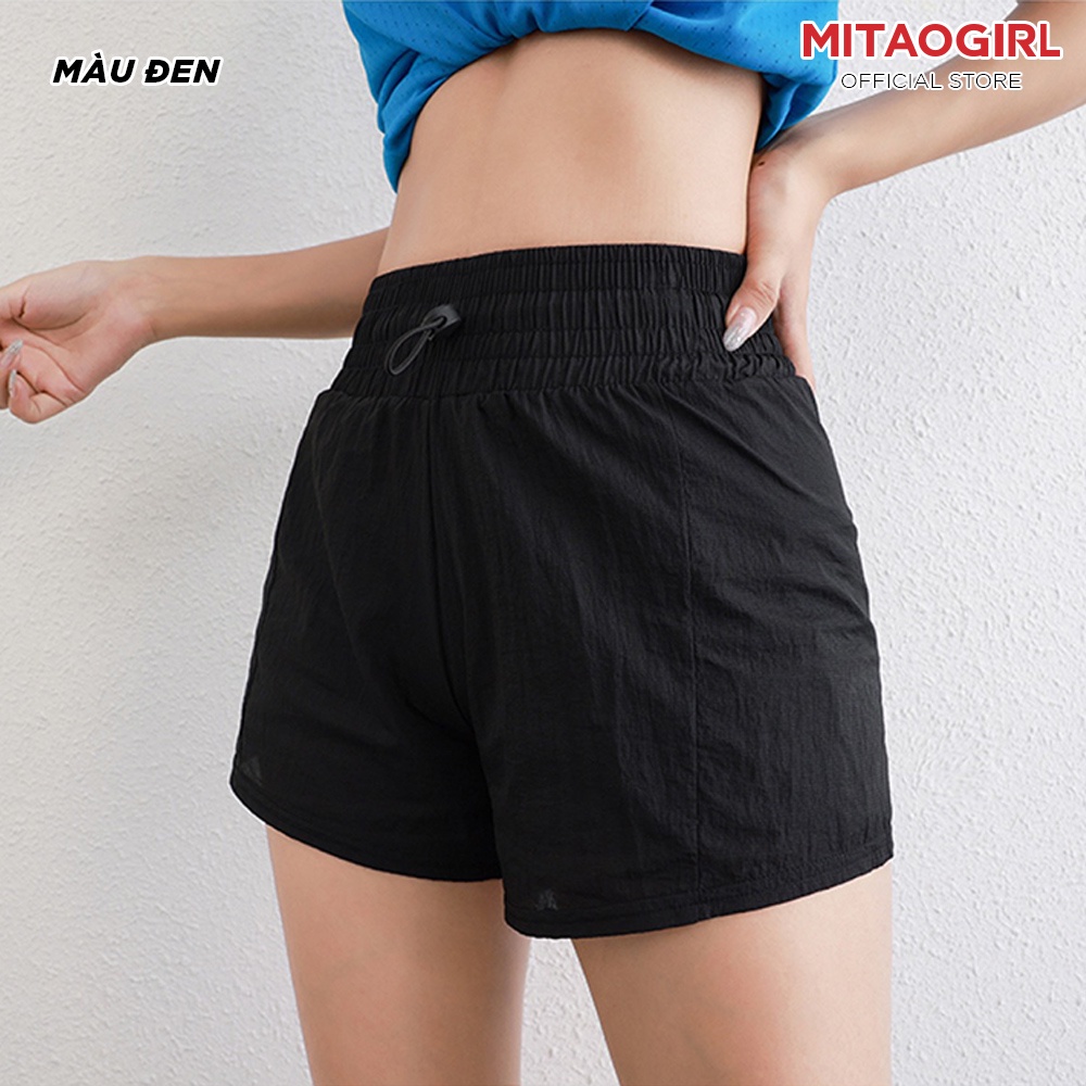 Quần tập gym yoga nữ MITAOGIRL kiểu đùi shorts 2 lớp thể thao quần ngoài chất đũi quần trong thun poly ôm sát co giãn