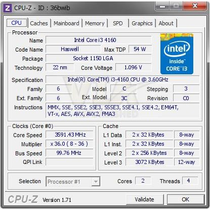 Bộ xử lý Intel® Core™ i3-4160 (3M, 3,60 GHz, Socket 1150) Cũ