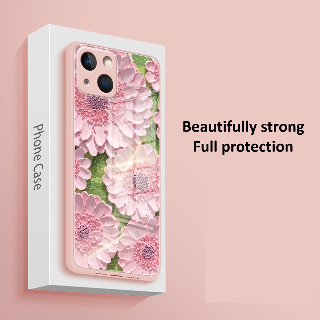 Ốp Điện Thoại Mặt Kính Cường Lực Họa Tiết Nghệ Thuật Cho iphone 13 pro max 11 12 mini 6 6s 7 plus X XR XS max 8