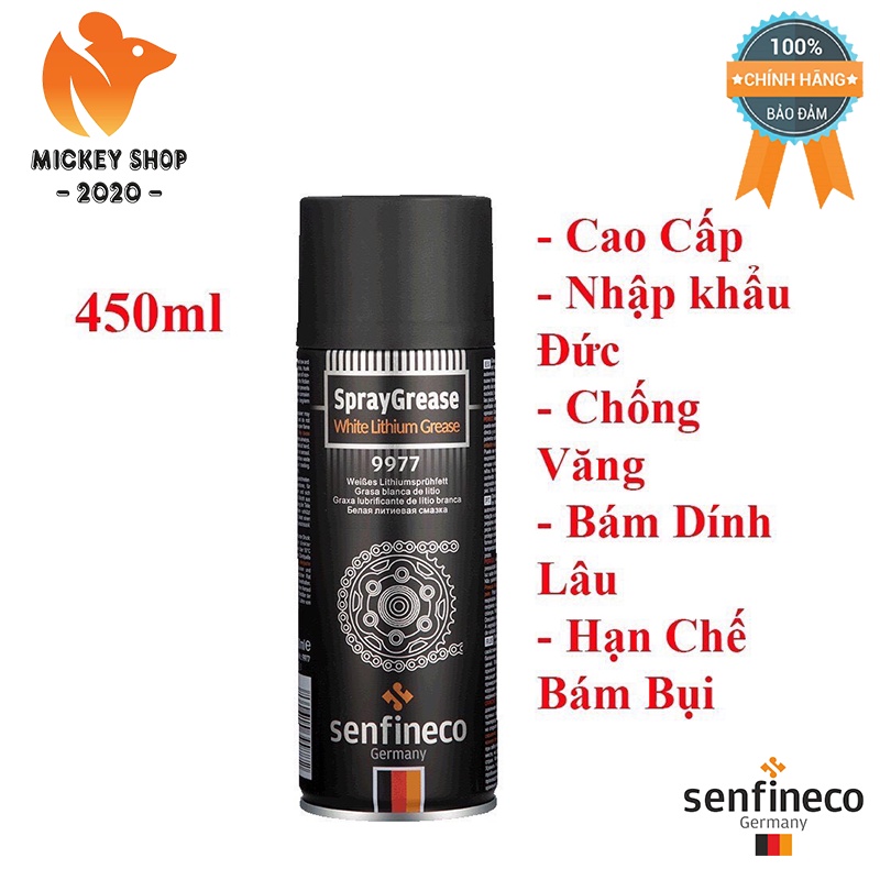 Mỡ Bò Trắng Lithium Dạng Xịt Senfineco 9977 – 450ML Spray Grease White Lithium Grease - CHÍNH HÃNG
