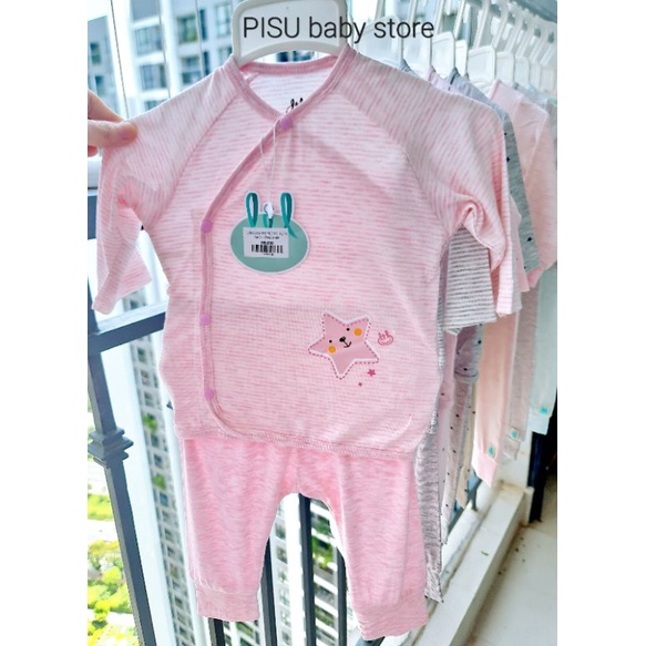Lil little love - Body, bộ dài tay cài chéo sao to petit cho bé 0-6m