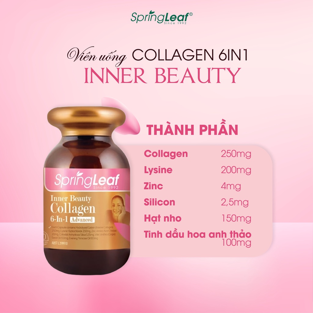 Thực phẩm chức năng Collagen 6 In 1 Spring Leaf Inner Beauty Của Úc 90 viên